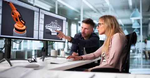 Creating Intricate 3D Models Of Machine Parts On PC Screen. Developing Cuttin Stock Photos