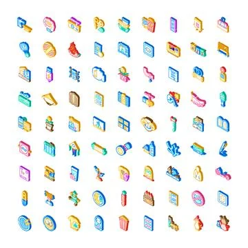 Creating isometric abstract symbols collection of miscellaneous objects 스톡 일러스트