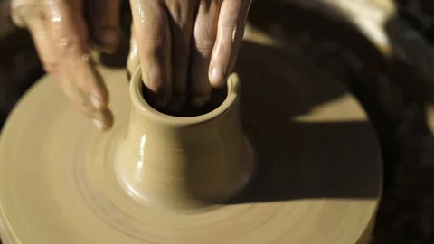 Creating a jar or vase of white clay Stock Footage 122071963