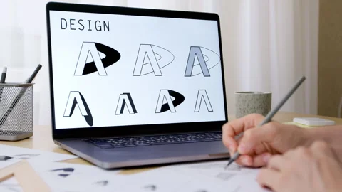 Creating a logo sketch using a computer. A female designer working on a branding Stock Footage 303902115