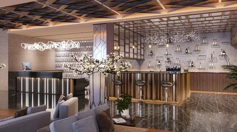 Creating a Luxurious Lobby Experience with Design Elements , furniture and .. Illustrazione stock