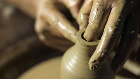 Creating making vase of white clay Stock Footage 122073038