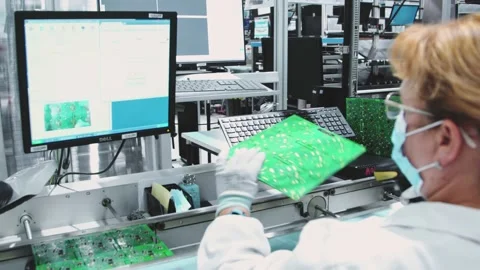 Creating MicroChips Electronics Close Up Macro Inside Factory Stock Footage 142134965