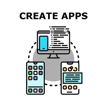 Creating mobile applications and software development process 库存插图