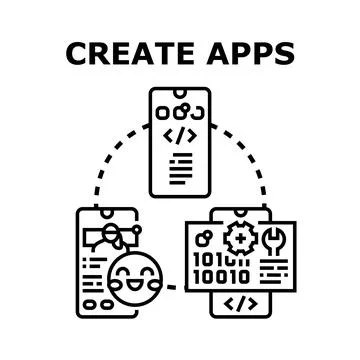 Creating mobile applications developing software code for smartphones 库存插图