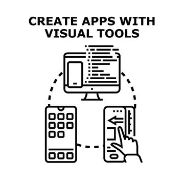 Creating mobile applications using visual development tools Illustrazione stock