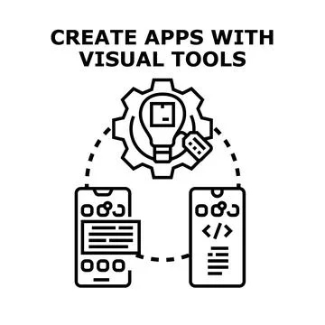 Creating mobile applications using visual development tools Stockillustratie