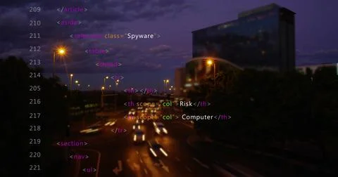 Creating moving vehicle light trails crossing multi-lane roadway at dusk, with Stock Photos