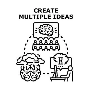 Creating multiple ideas generating brainstorming and creative thinking proces Stock Illustration