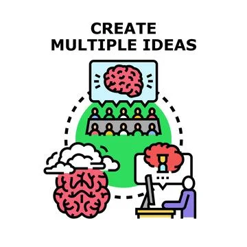 Creating multiple ideas generating brainstorming and creative thinking proces Stock Illustration