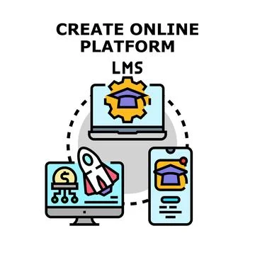 Creating online learning platform and educational system development Stock Illustration