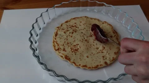 Creating a pancake cake Stock Footage 256105323