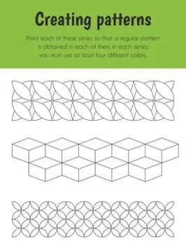 Creating patterns Educational Sheet. Primary module for Logic Reasoning. 5-6  Stock Illustration