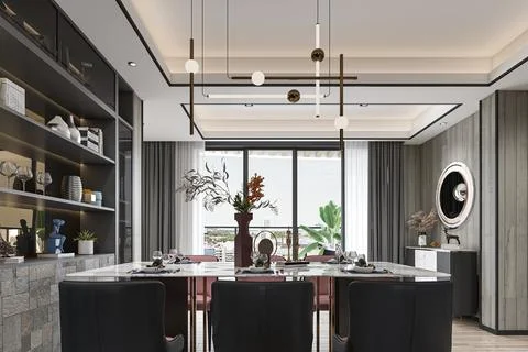 Creating the Perfect Modern Dining Room and open kitchen Tips and Tricks Stock-Illustration