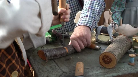 Creating Pinocchio in a carpenter's workshop . Stock Footage 147143218