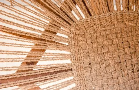 Creating process of a rustic burlap pattern texture. Individual fibers and Stock Photos