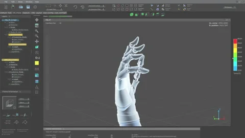 Creating the prototype of prosthetic arms in the futuristic 3D software Stock Footage 234417641