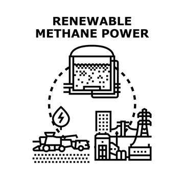 Creating renewable methane power from biomass energy Stock Illustration