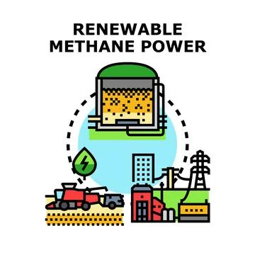 Creating renewable methane power from biomass energy Stock Illustration