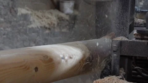 Creating a round shape of a log on a special machine Stock Footage 157280568