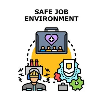 Creating safe job environment with occupational health and worker protection Ilustración de archivo