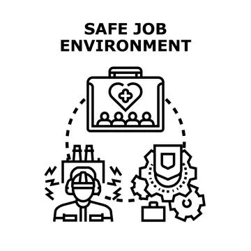 Creating safe job environment with occupational health and worker protection Ilustración de archivo