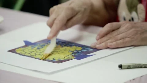Creating Senior Center Art Class Nursing Home Hands Close Up Vídeo Stock 131590671