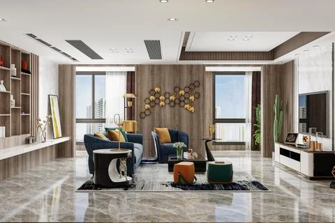 Creating a Serene Ambience Interior Design for a Relaxing Living Room Stock-Illustration
