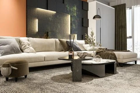 Creating a Serene Ambience Interior Design for a Relaxing Living Room Illustrazione stock
