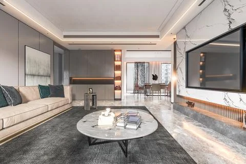 Creating a Serene Ambience Interior Design for a Relaxing Living Room Stock-Illustration