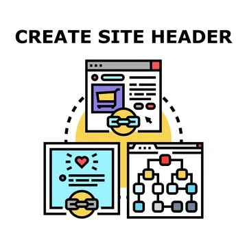 Creating site header linking web page design concepts Stock Illustration