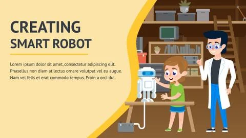 Creating Smart Robot. Garage Engineering Workshop. Stock Illustration