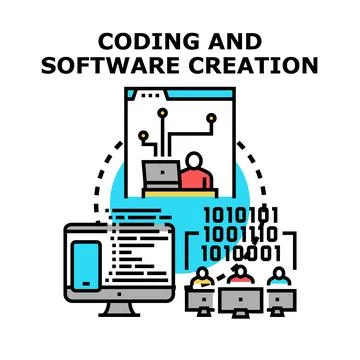 Creating software and coding programs with team development Illustrazione stock