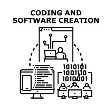 Creating software and coding programs with team development Illustrazione stock