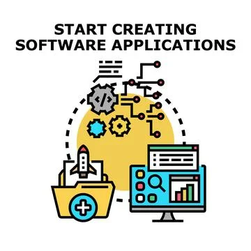 Creating software applications and programming development process Stock Illustration
