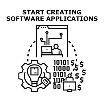 Creating software applications developing digital products Stock Illustration