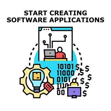 Creating software applications developing digital products Stockillustratie