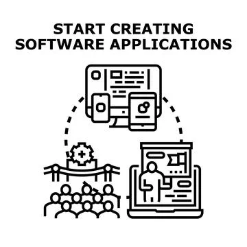 Creating software applications development and launching process concept イラスト素材