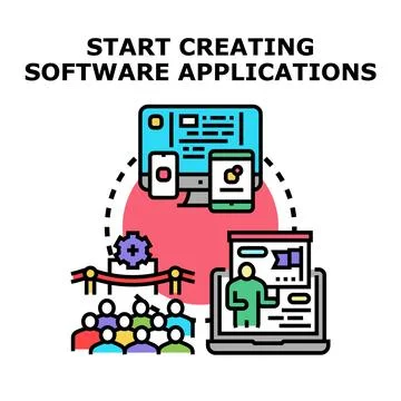 Creating software applications development and launching process concept イラスト素材