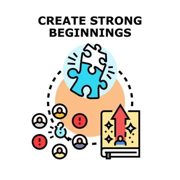Creating strong beginnings, solving problems, and finding solutions Stock Illustration