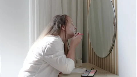 Creating stunning Halloween makeup look at home. Stock Footage 290009705