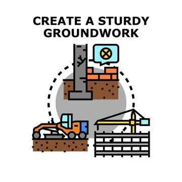 Creating sturdy groundwork for construction foundation preparation Stock Illustration