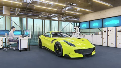 Creating a super car in the sci fi laboratory Stock Footage 104882283