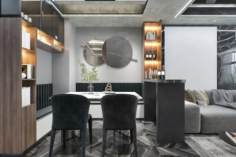 Creating a Timeless Look Luxury Dining Room Interior Design with a Classic .. Stock-Illustration