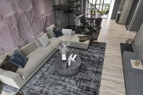 Creating a Unique Space Living Room Interior Design in Industrial Style Lof.. Stock-Illustration