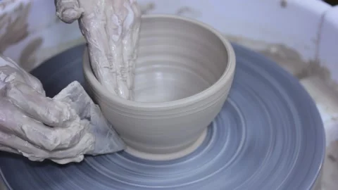 Creating vase of white clay close-up Stock Footage 148163194