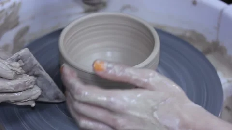 Creating vase of white clay close-up Stock Footage 148163228