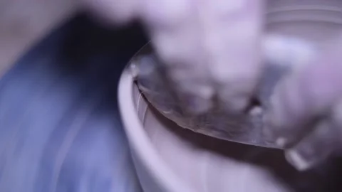 Creating vase of white clay close-up macro slow motion 스톡 동영상 148265169