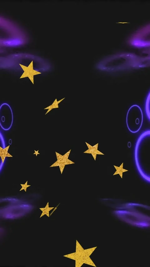 Creating vibrant abstract pattern, glowing purple circles and golden stars Stock Footage 344370365