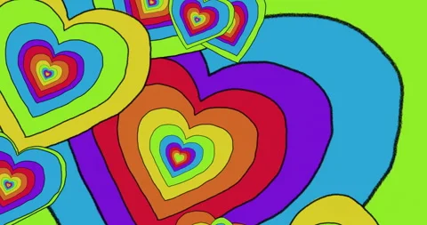 Creating vibrant animation, colorful overlapping hearts form abstract pattern Stock Footage 306202131